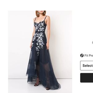 Marchesa notte  embroidered navy high low gown